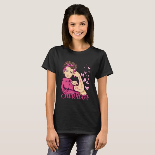 T-shirt Survivant Rosie Riveter Sensibilisation au cancer  (Devant entier)