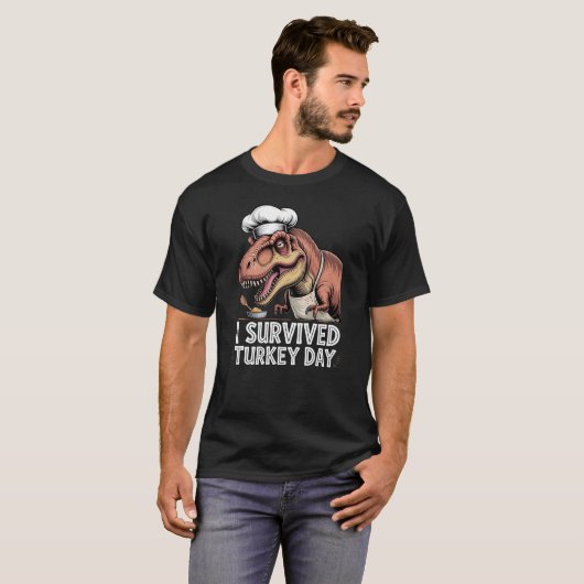 T-shirt SurvivedTurkeyDay TRex Chef Funny Thanksgiving (Devant entier)