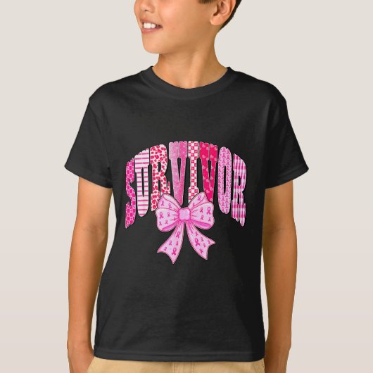 T-shirt Survivor Nk Ribbon Coquette Bow Breast Cancer Awar (Devant)