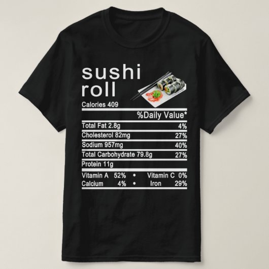 T-shirt sushi roll Nutrition Facts étiquette (Design devant)