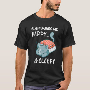 T-shirt Sushi Sleepy Happy Chat asiatique Sushi japonais F