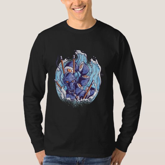T-shirt Sushi waves water dragon asian japanese (Devant)