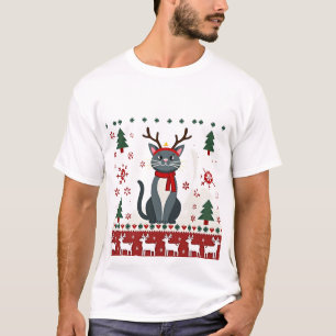T-Shirt Sweat Noël Chat Renne Pull de Noël Moche