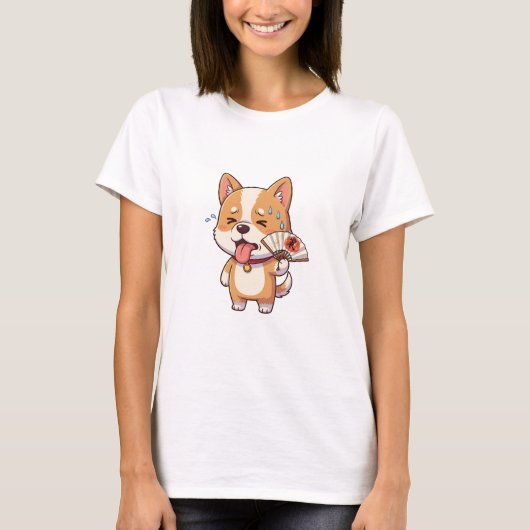 T-shirt Sweaty Summer Corgi – Cute Cartoon Dog Cooling (Devant)