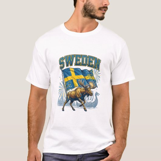 T-shirt Sweden Flag Patriotic Moose Viking Celebration (Devant)