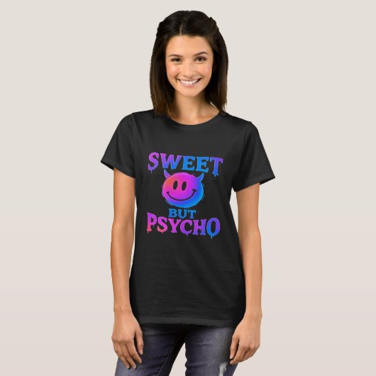 T-shirt Sweet But Psycho | Neon Devil Smiley (Devant entier)