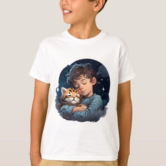 T-shirt Sweet Dreams Baby Tiger and Boy - Boy’s Sleep (Devant)