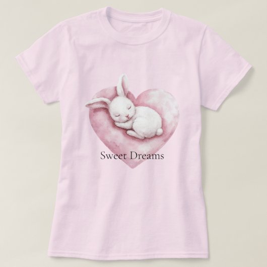 T-shirt Sweet Pink Heart Bunny Heart Pillow (Design devant)