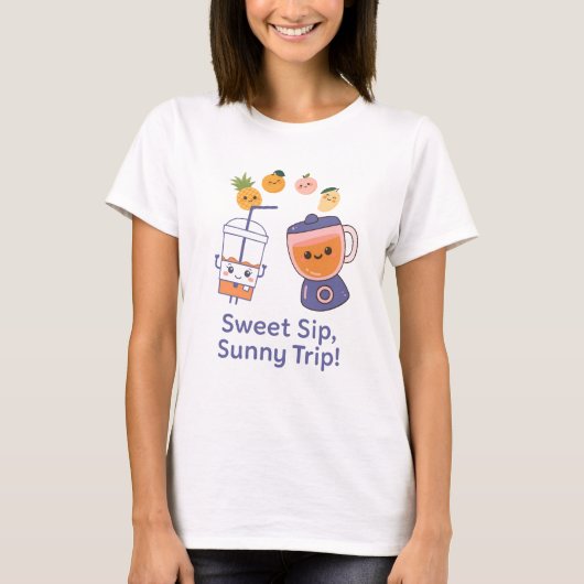 T-shirt Sweet Sip, Sunny Trip – Kawaii Summer Smoothy  (Devant)