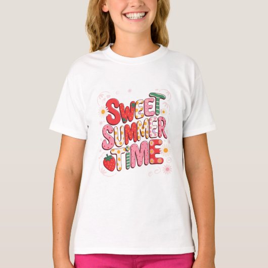 T-shirt Sweet Summer Time Coquette Strawberry Retro Beach (Devant)