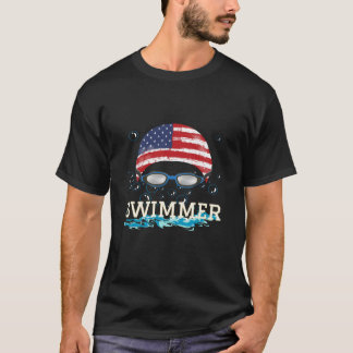 T-shirt Swim Swimmer Swimming Sports Usa Flag Cap