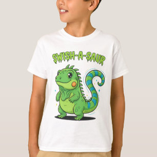 T-shirt Swish-A-Saur Iguane Dinosaure Mignon avec Swi Rayé