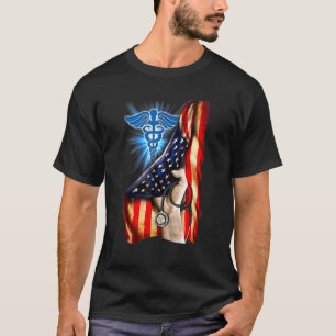 T-shirt Symbole Caducée d'infirmière Drapeau Américain Mai