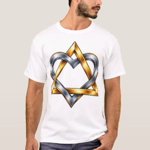 T-shirt Symbole d'amour de triangle de cœur en argent doré