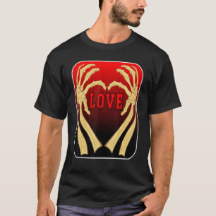 T-shirt Symbole d'amour du coeur Squelette Doigt os mains 
