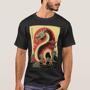 T-shirt Symbole de dragon rouge esthétique japonais Kanji