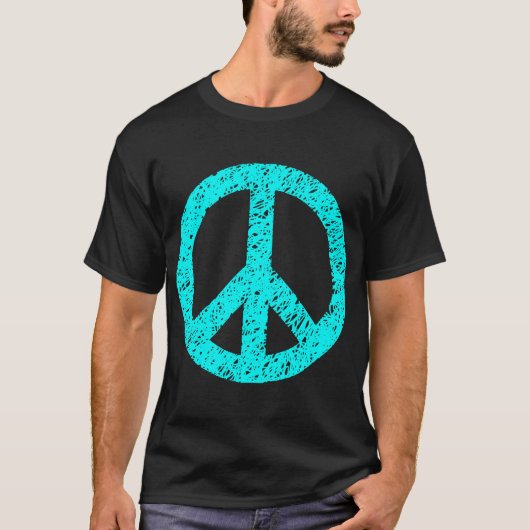 T-shirt Symbole de la Paix Scribblée - Cyan (Devant)