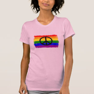 T-shirt Symbole de Paix avec drapeau Arc-en-ciel en détres