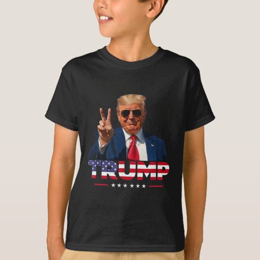 T-shirt SYMBOLE DE PAIX DE Trump MAIN Drapeau américain Tr (Devant)