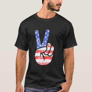 T-shirt Symbole de paix du drapeau américain main 4 juille