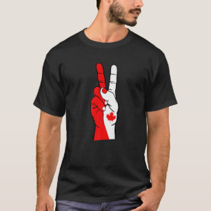 T-shirt Symbole de paix main drapeau canadien Drôle Joyeux