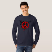 T-shirt Symbole de paix rouge de brosse et ailes (Devant entier)