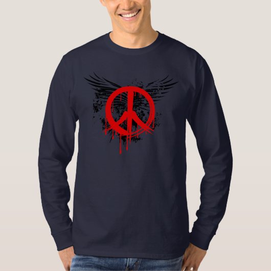 T-shirt Symbole de paix rouge de brosse et ailes (Devant)