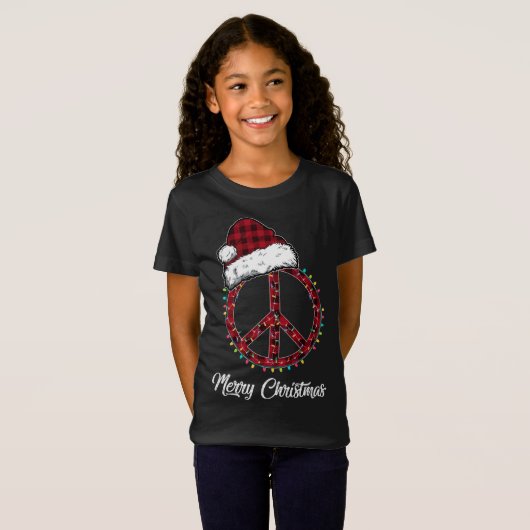 T-Shirt SYMBOLE DE PAIX Rouge Feux de Noël Hippie Costu (Devant entier)