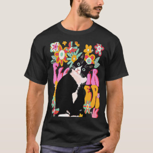 T-shirt Symbole de paix Tuxedo Cat Retro 60s les années 70