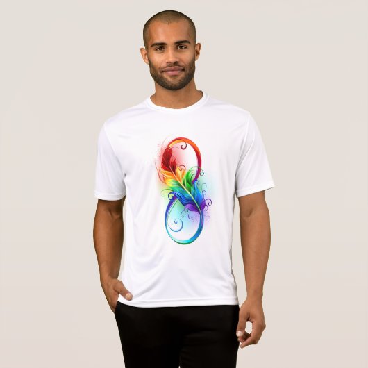 T-shirt Symbole d'infini avec plume arc-en-ciel (Devant entier)