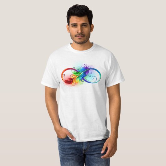 T-shirt Symbole d'infini avec plume arc-en-ciel (Devant entier)