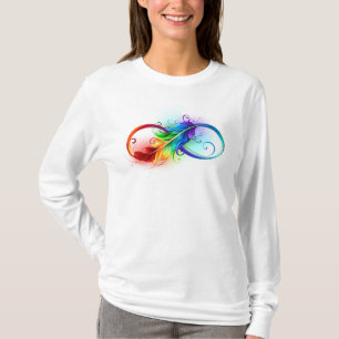 T-shirt Symbole d'infini avec plume arc-en-ciel
