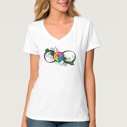 T-shirt Symbole d'infini avec Rose arc-en-ciel (Devant)