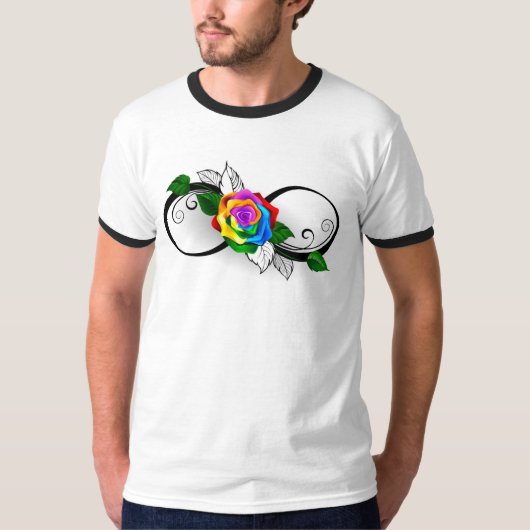 T-shirt Symbole d'infini avec Rose arc-en-ciel (Devant)