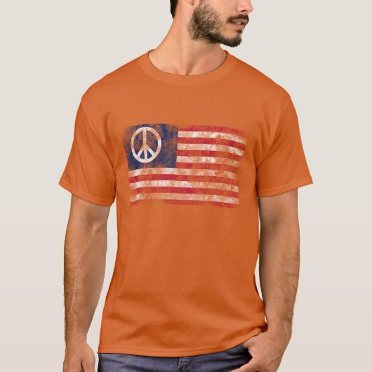 T-shirt Symbole drapeau américain et paix Design en détres (Devant)