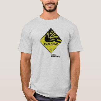 T-shirt Symbole explosif. Légende : Précaution :