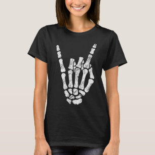 T-shirt Symbole Halloween Rock Hand Sign Skeleton Rock N R