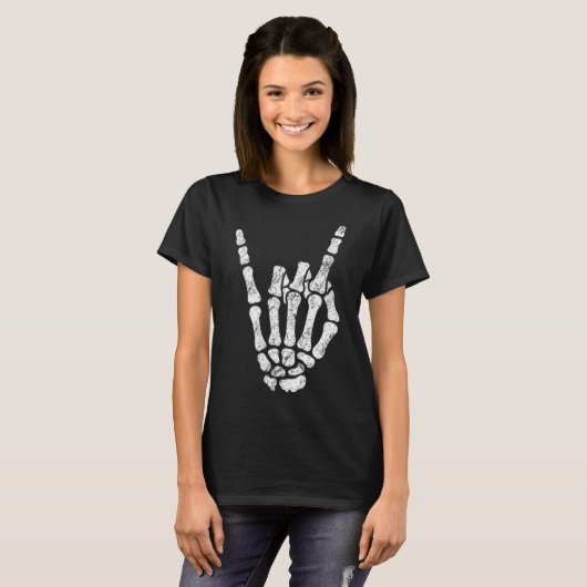T-shirt Symbole Halloween Rock Hand Sign Skeleton Rock N R (Devant entier)