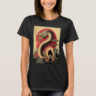 T-shirt Symbole japonais esthétique Dragon Rouge Kanji Jap