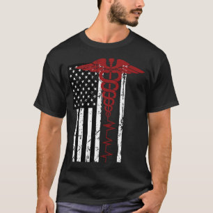 T-shirt SYMBOLE Médicale Drapeau USA Noir Patriotique Cadu