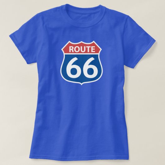 T-shirt SYMBOLE ROUTE 66 ROUTE Bleu Rouge féminin  (Design devant)