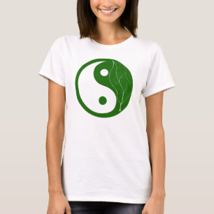 T-shirt Symbole vert de Yin Yang de feuille