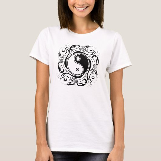 T-shirt Symbole Yin et Yang Style tatouage noir et blanc (Devant)