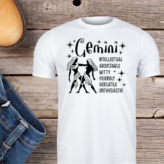 T-shirt Symbole Zodiaque Gemini Horoscope Personnalité Tra