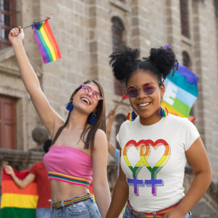 T-shirt Symboles de la Fierté de couple féminin Arc-en-cie
