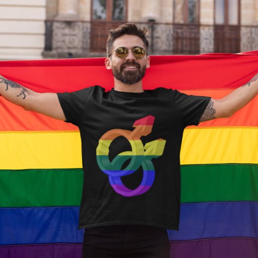 T-shirt Symboles de la Fierté de couple masculin Arc-en-ci