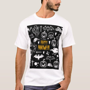 T-shirt Symboles d'Halloween dessinés à la main, collectio