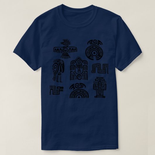 T-shirt Symboles maya et aztèque en noir (Design devant)