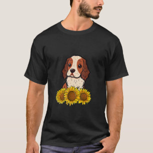T-shirt Sympa Anglais Setter Chien Tournesol Graphisme pou