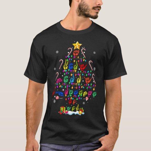 T-shirt Sympa ASL Noël Arbre Signer Langue Noël Sourd P (Devant)